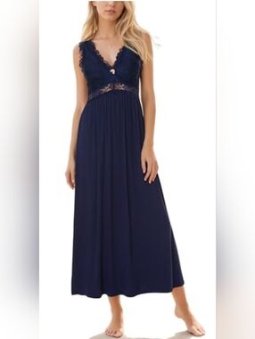 Alcea Rosea Lace Top Sexy  Slip Navy Dress